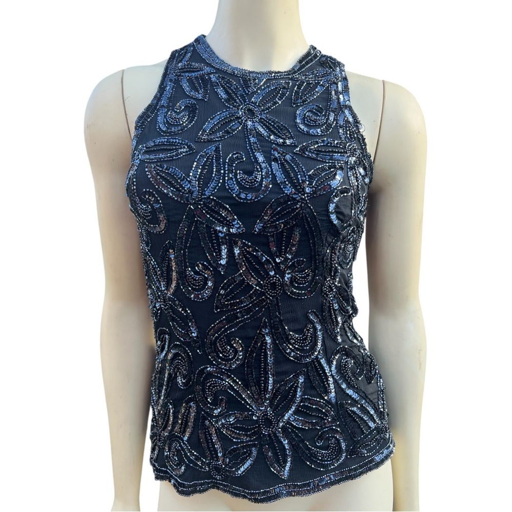 Stenay Vintage Black Sequined Beaded Blouse Size Large